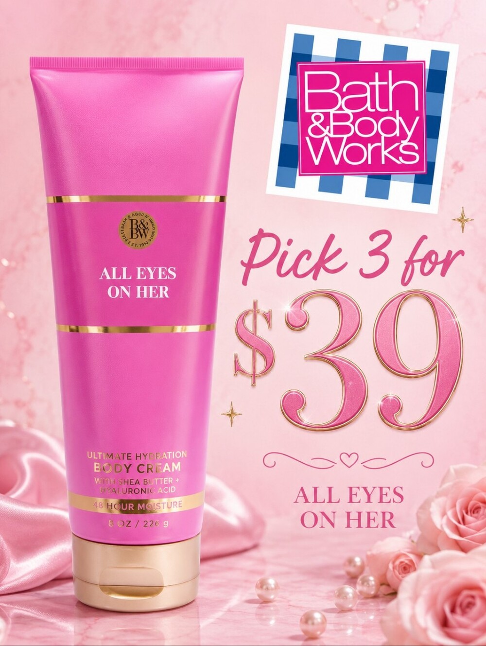 Bath & Body Works All Eyes On Her Pink Body Cream- Smells Like Burberry Goddess